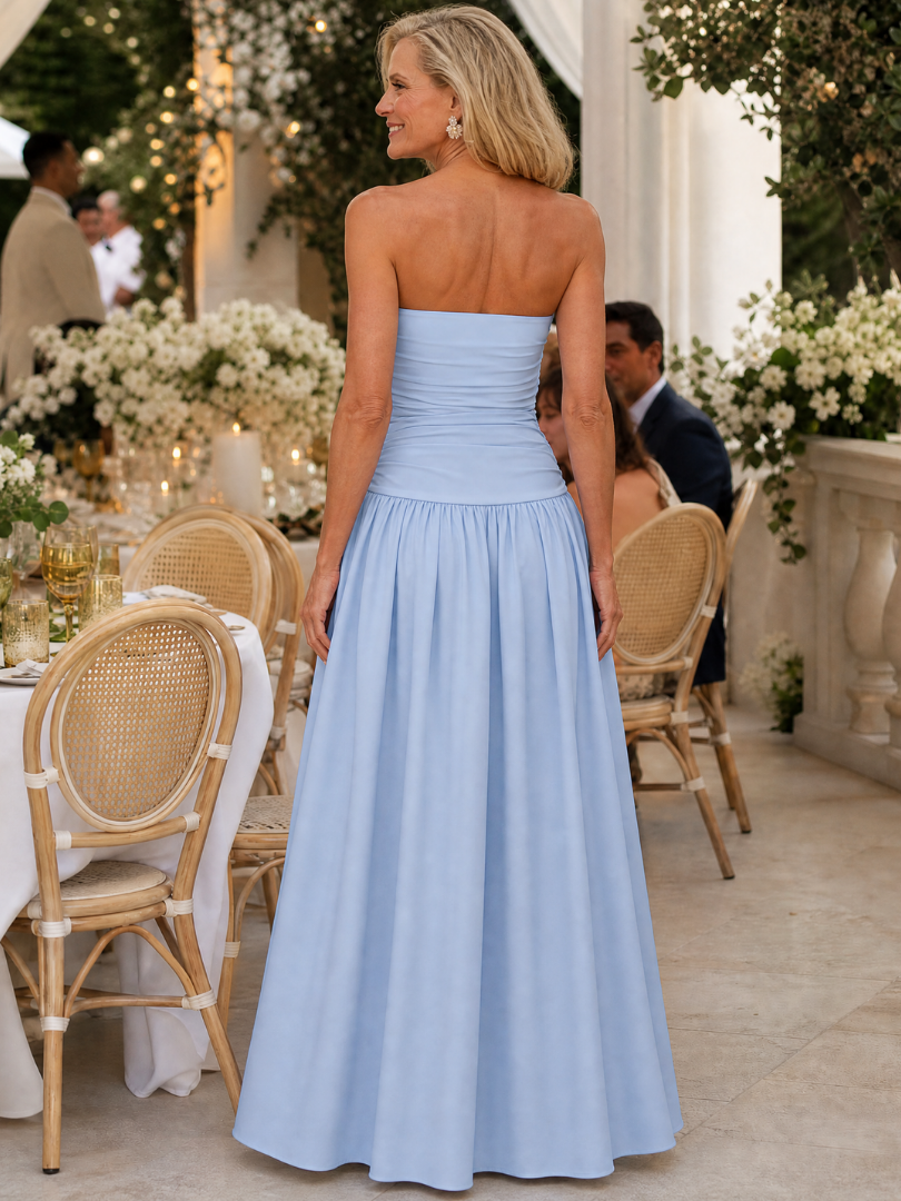 Zelene | Strapless Ruched Bodice Midi Dress