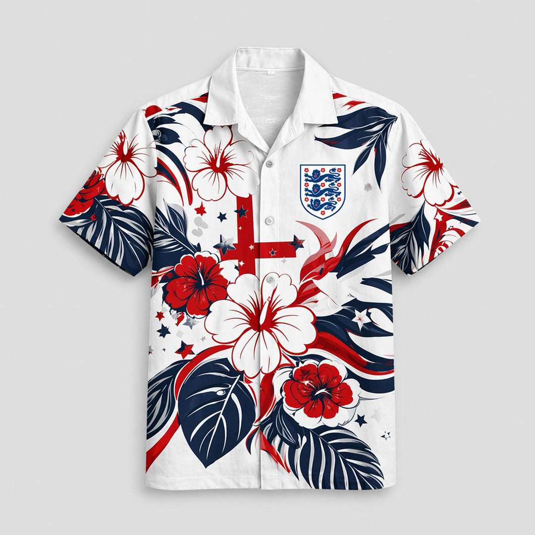 England World Cup 2026 Floral Hawaiian Shirt PVT02 - Backyournation - Proud Nation Gear