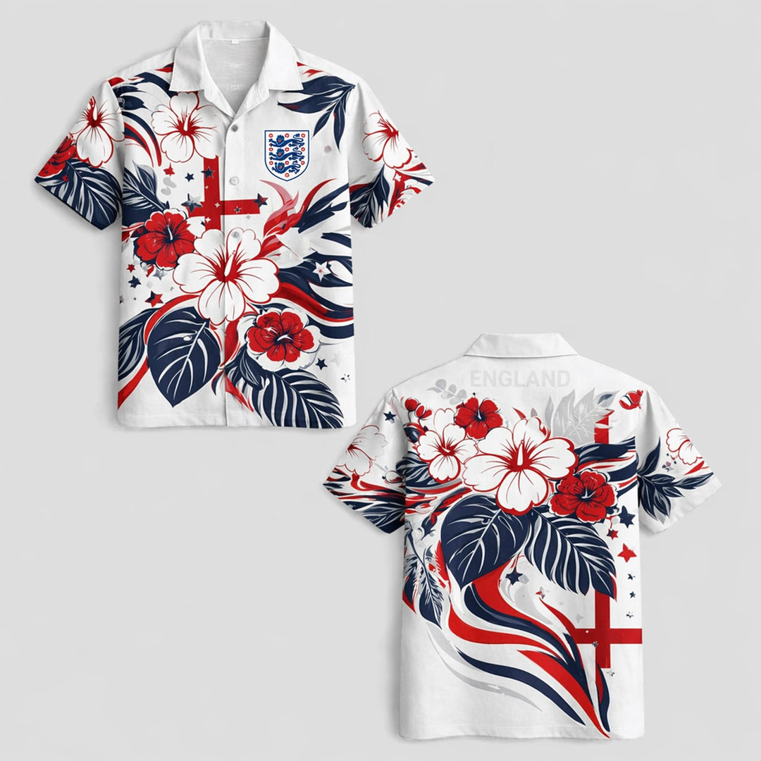 England World Cup 2026 Floral Hawaiian Shirt PVT02 - Backyournation - Proud Nation Gear