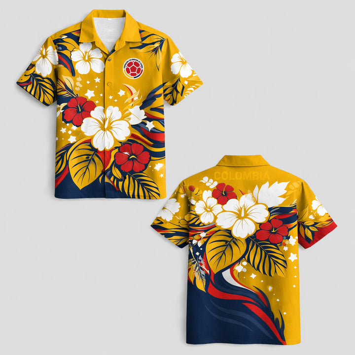 Colombia World Cup 2026 Floral Hawaiian Shirt PVT02 - Backyournation - Proud Nation Gear