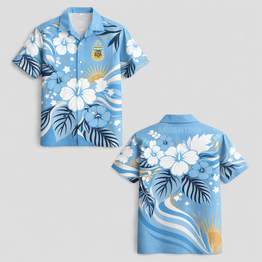 Argentina World Cup 2026 Floral Hawaiian Shirt PVT02 - Backyournation - Proud Nation Gear