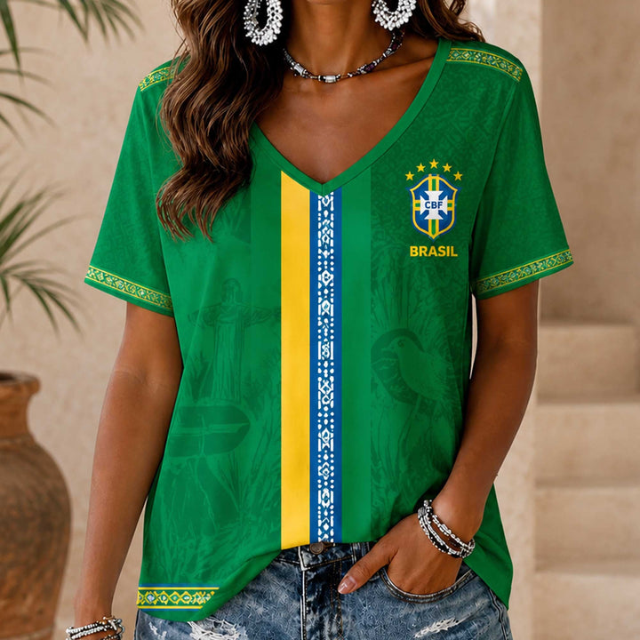 Brazil World Cup 2026 Heritage Women V-neck Shirt - Backyournation - Proud Nation Gear