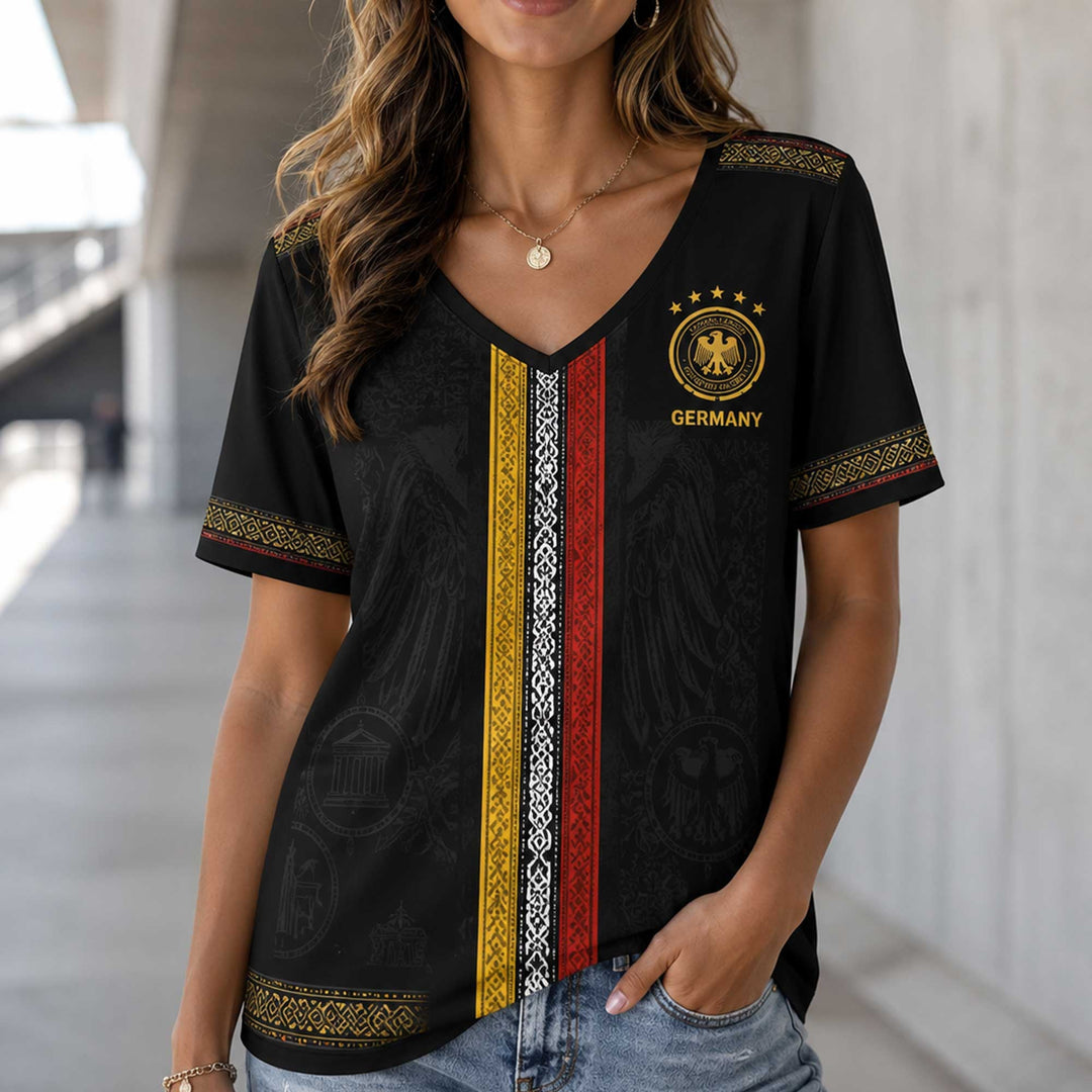 Germany World Cup 2026 Heritage Women V-neck Shirt - Backyournation - Proud Nation Gear
