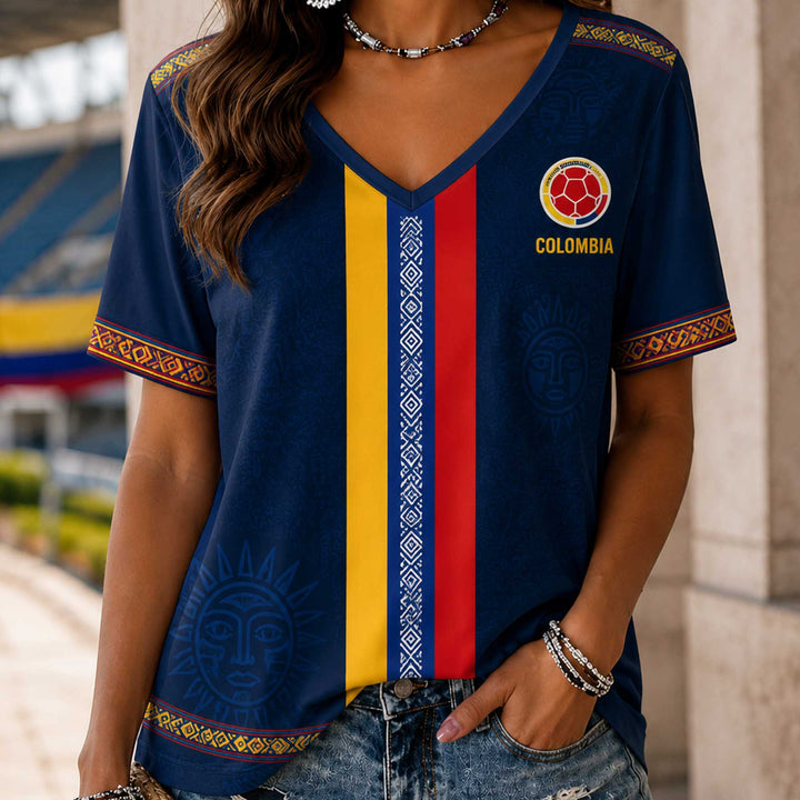 Colombia World Cup 2026 Heritage Women V-neck Shirt - Backyournation - Proud Nation Gear