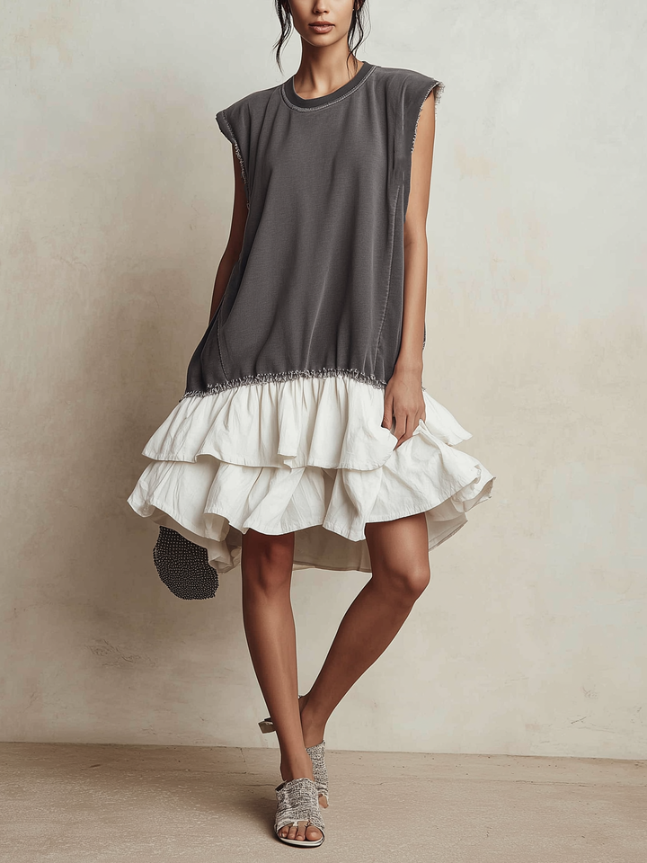 Nieves - Casual color-block dress with a loose fit for vacations