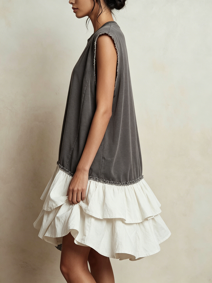 Nieves - Casual color-block dress with a loose fit for vacations
