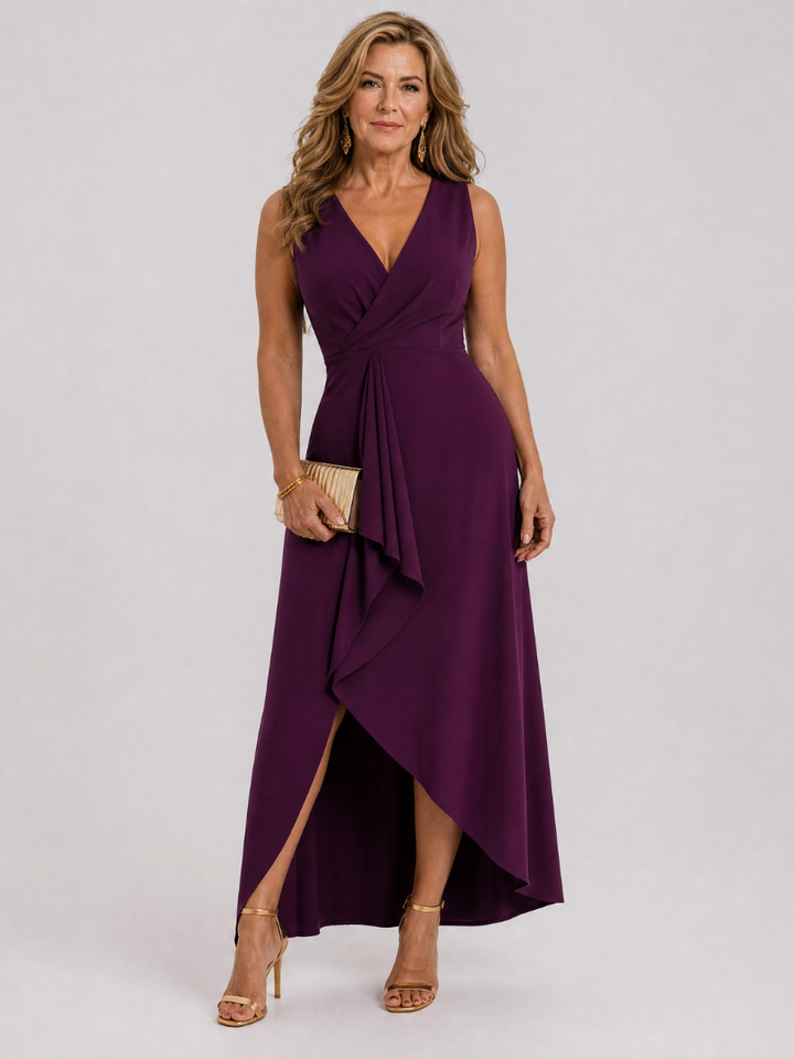 Okla | Sleeveless Wrap High Low Midi Dress