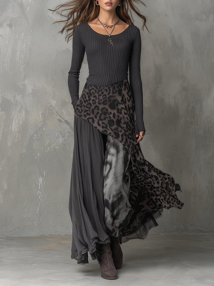 Sophia | Long bohemian-style dress with leopard print