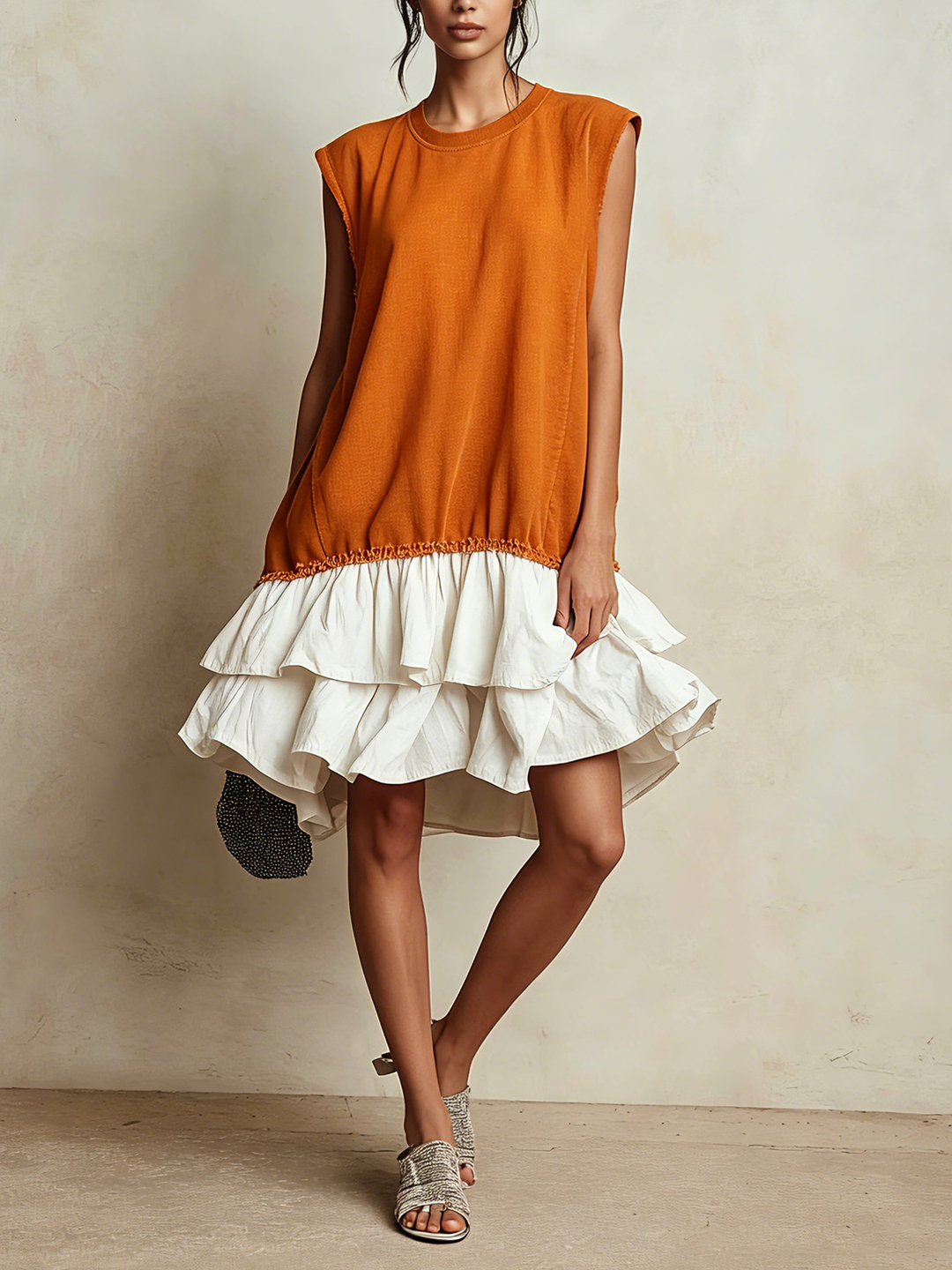 Nieves - Casual color-block dress with a loose fit for vacations