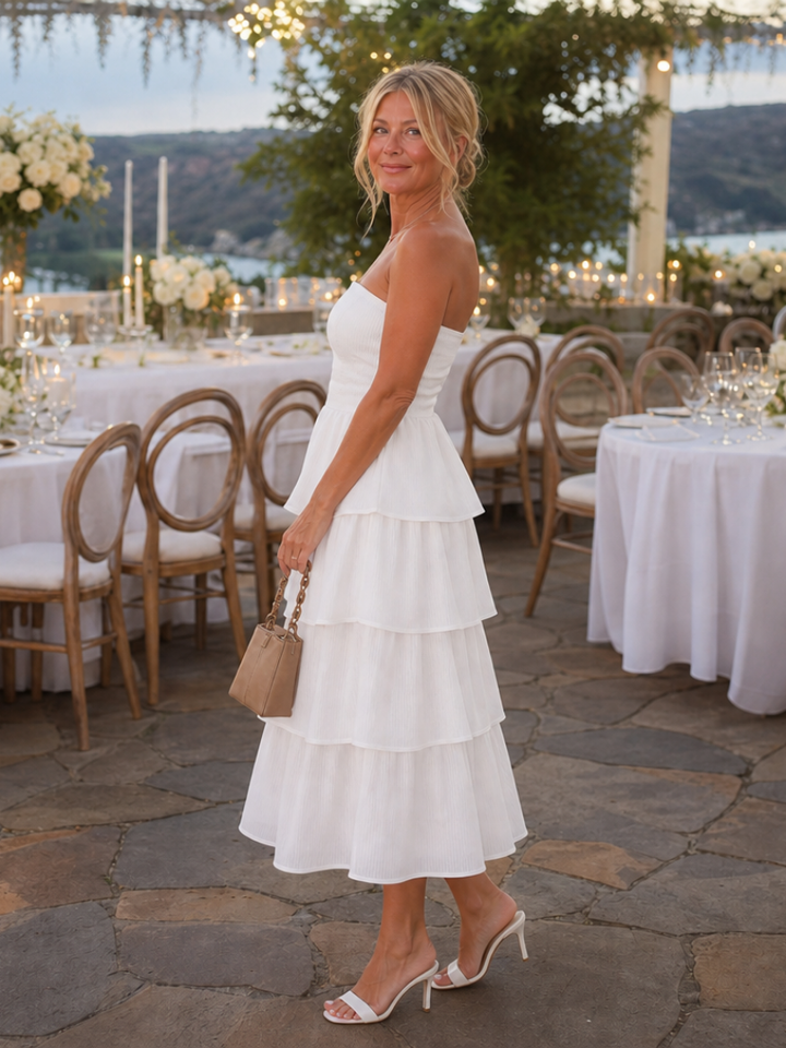 Gemma | Strapless Smocked Bodice Midi Dress
