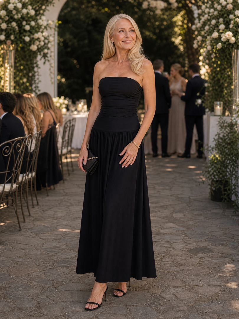 Zelene | Strapless Ruched Bodice Midi Dress