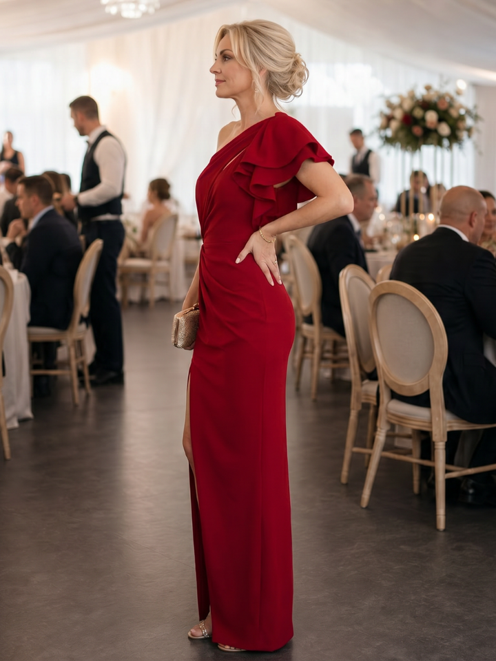 Aurette | One Shoulder Draped Bodice Midi Dress