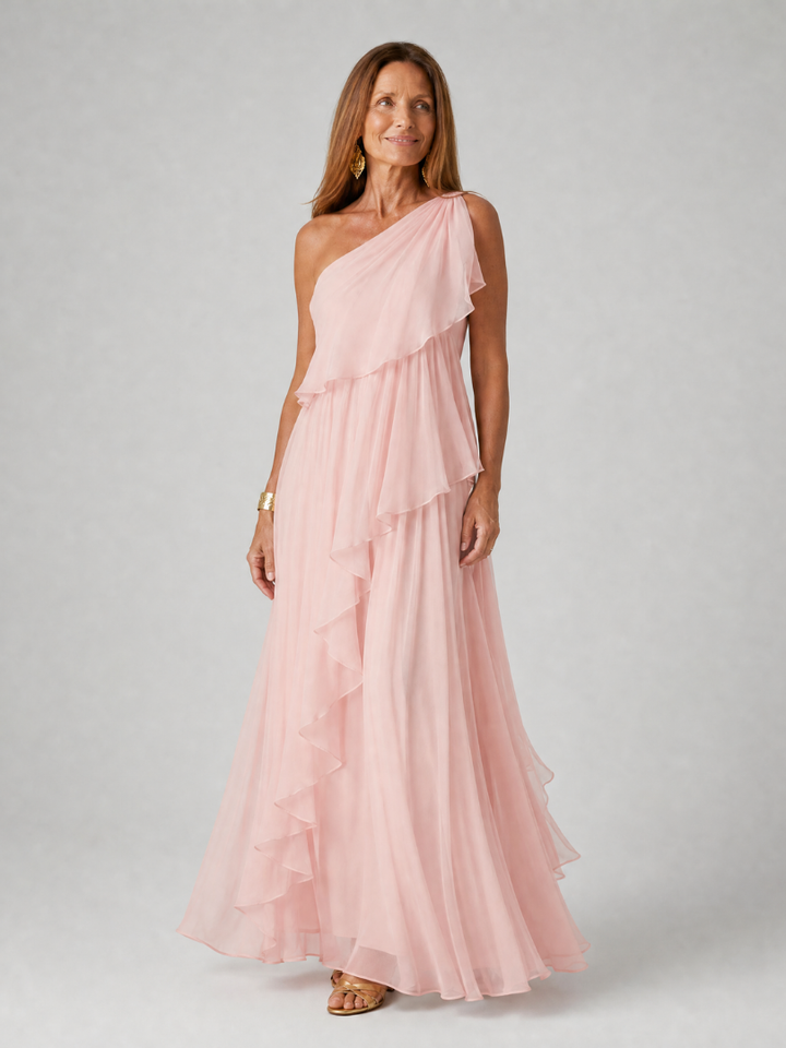 Evadora | One Shoulder Ruffle Maxi Dress