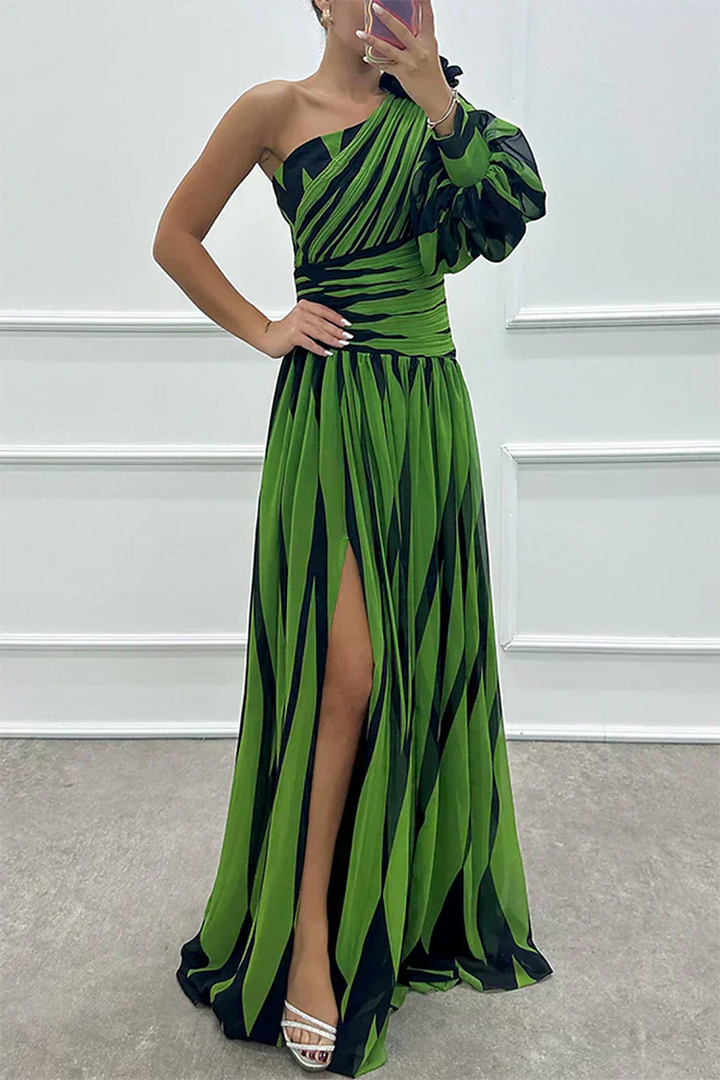 Ellis & Johnson™ | Elegant Striped Maxi Dress with One Shoulder