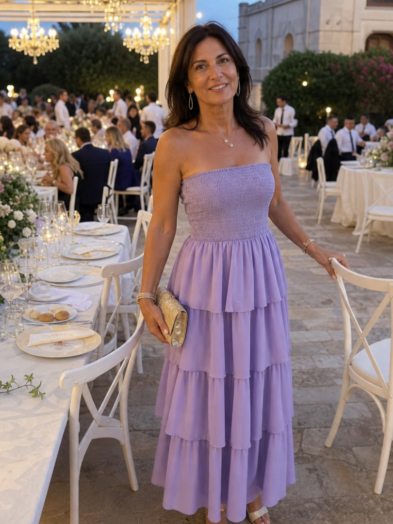 Gemma | Strapless Smocked Bodice Midi Dress