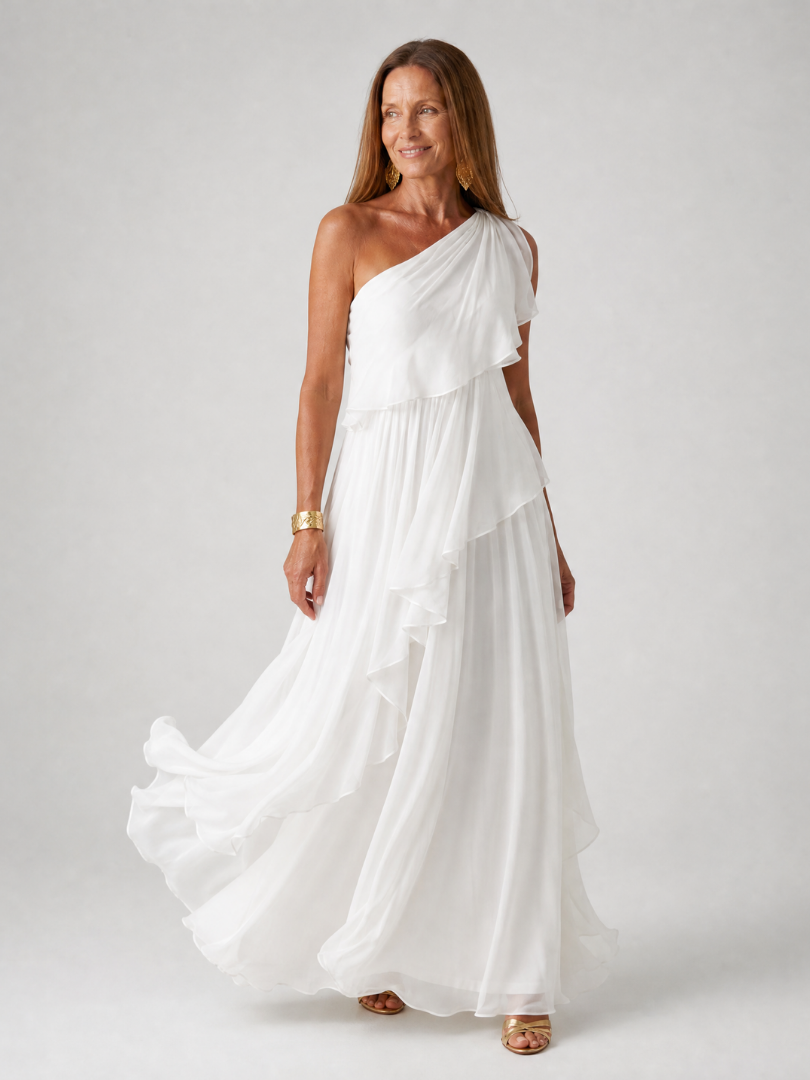 Evadora | One Shoulder Ruffle Maxi Dress