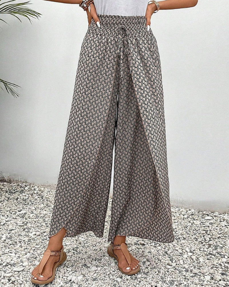 Serena | Printed Smocked Wide-Leg Pants