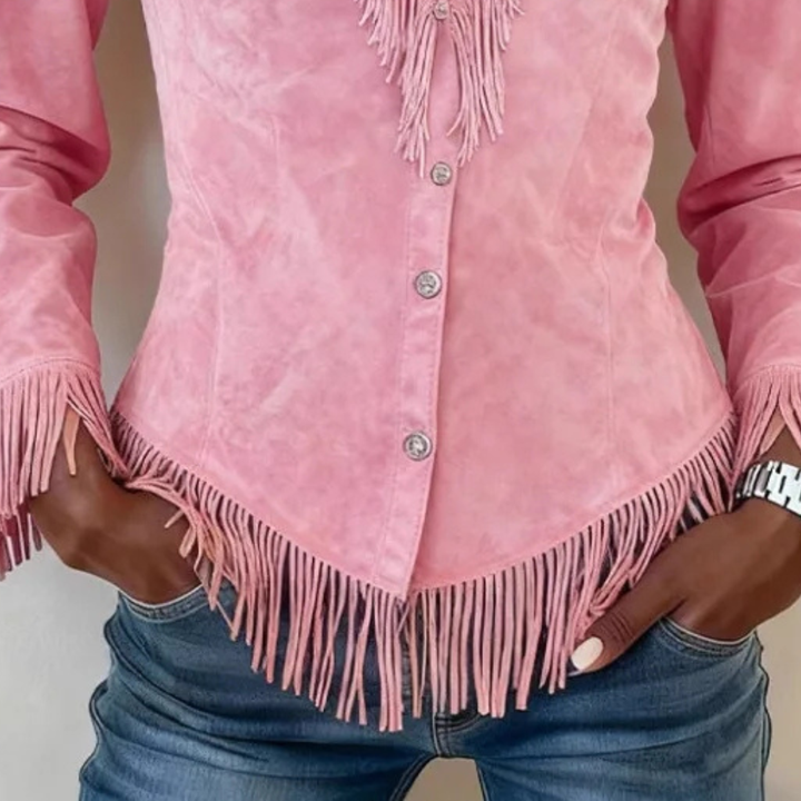 Marlyn | Elegant Fringe Button-Up Blouse