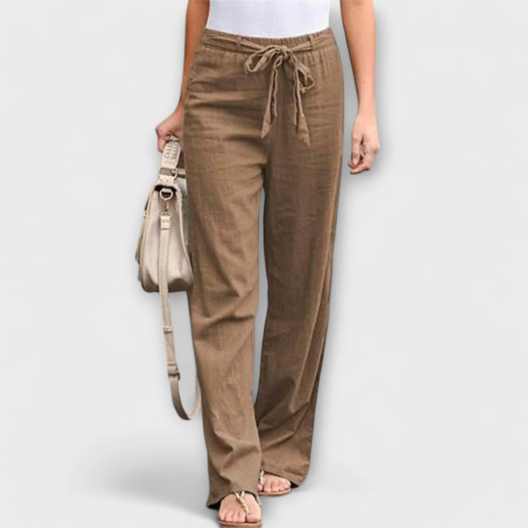 Aurora | Linen Blend Tie-Waist Trousers