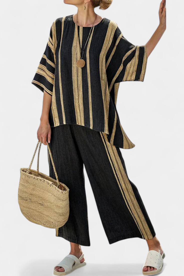 Kirsten - Elegant Blouse Pants Stripe Set