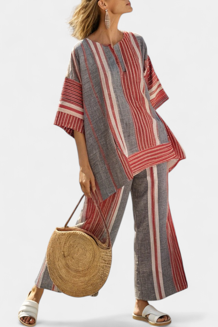 Gail - Refined Blouse Pants Summer Set