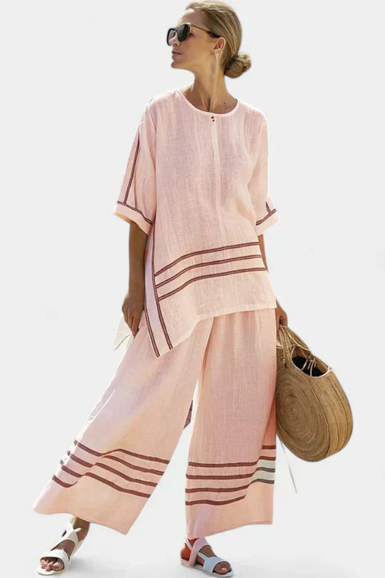 Ashley - Striped Blouse Wide Pants Set