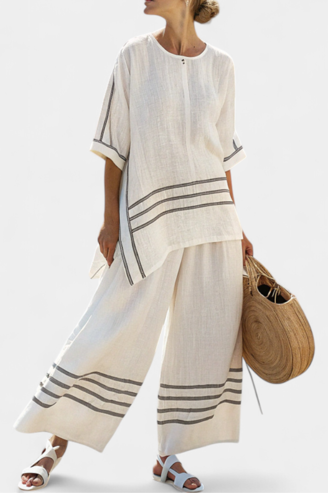Ashley - Striped Blouse Wide Pants Set