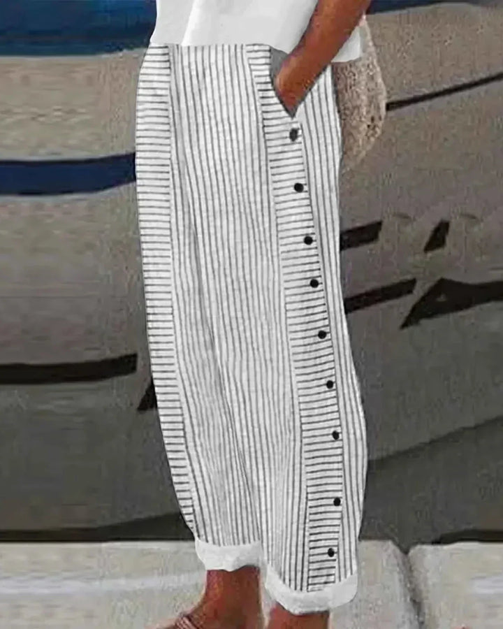 Harper | Striped Button Detail Ankle Pants