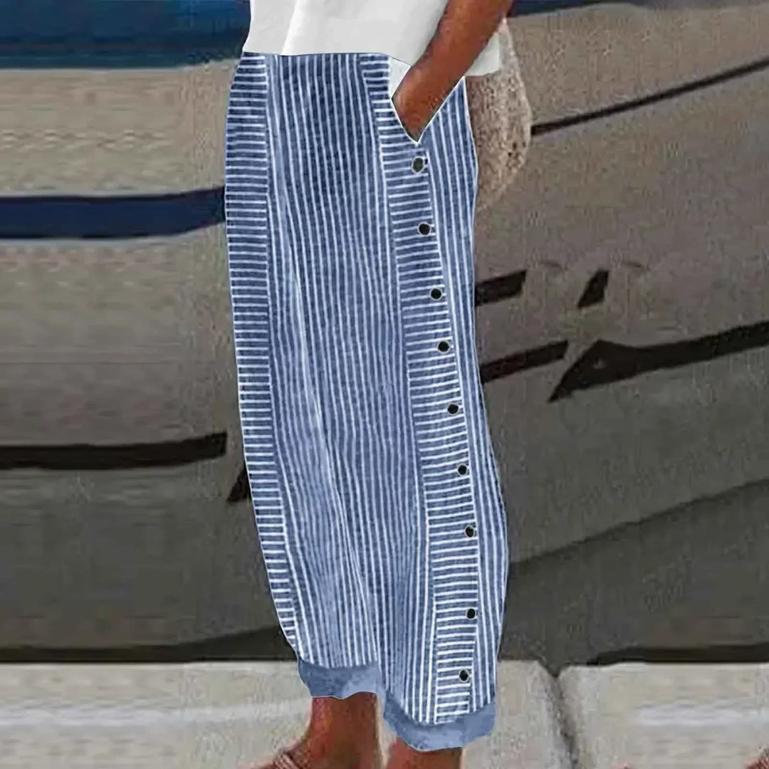 Harper | Striped Button Detail Ankle Pants