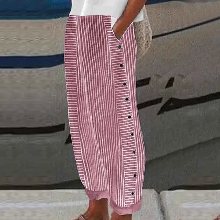 Harper | Striped Button Detail Ankle Pants