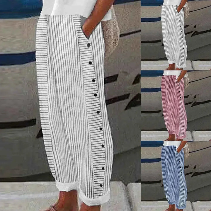 Harper | Striped Button Detail Ankle Pants
