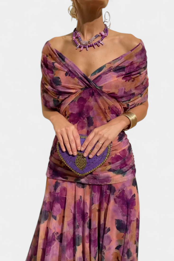 Wendy - Long floral dress with V-neck