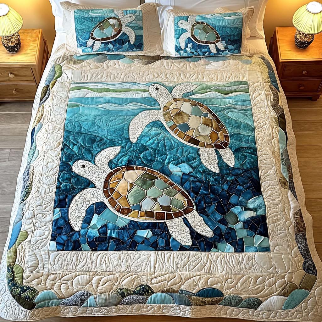 3-Piece Quilted Bedding Set - Sea Turtles