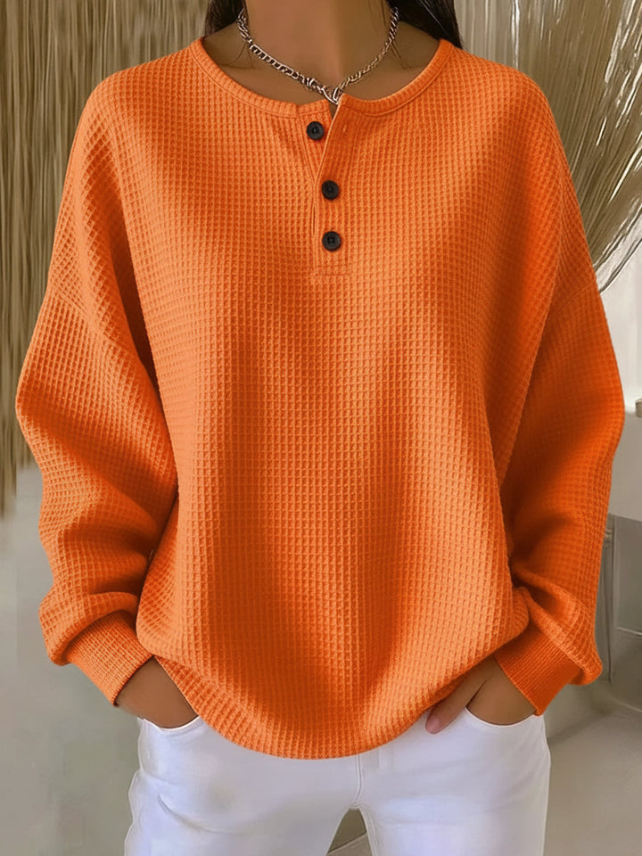 Mirabel™ | Cozy Waffle Henley Sweatshirt