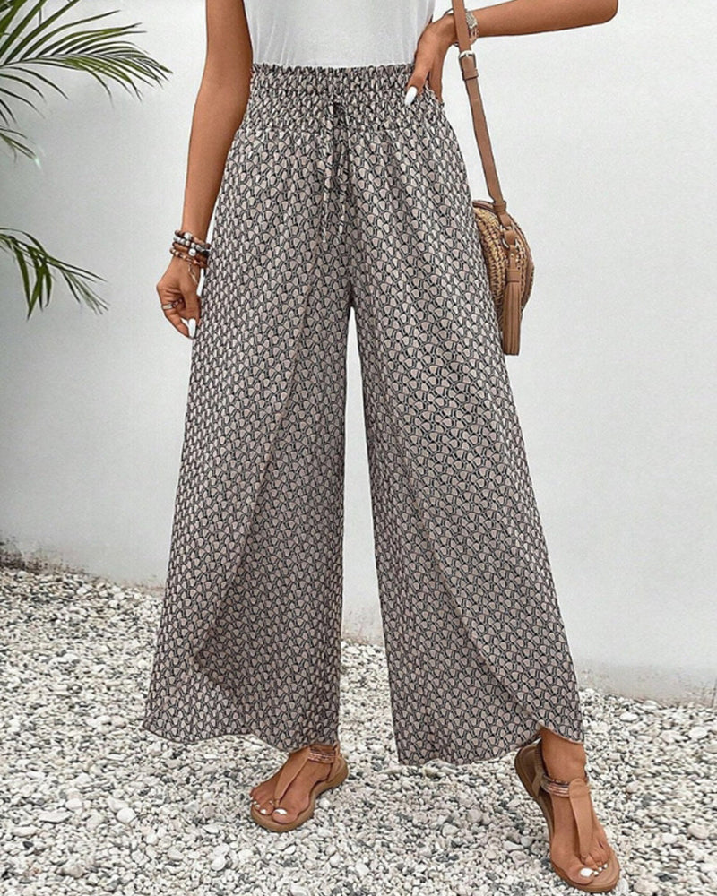 Serena | Printed Smocked Wide-Leg Pants