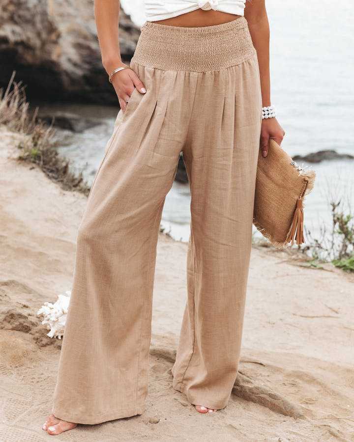 Adeline | Smocked Waist Wide-Leg Trousers