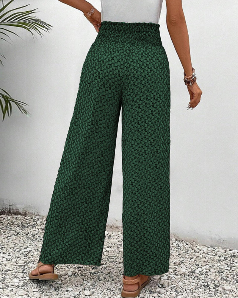 Serena | Printed Smocked Wide-Leg Pants