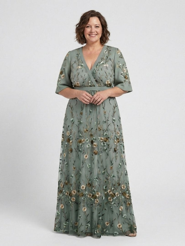 Ellis & Johnson™  | Floral V Neck Short Sleeve Maxi Dress