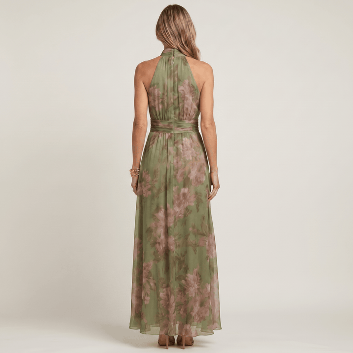 Tina | Watercolor Floral Halter Neck Maxi Dress