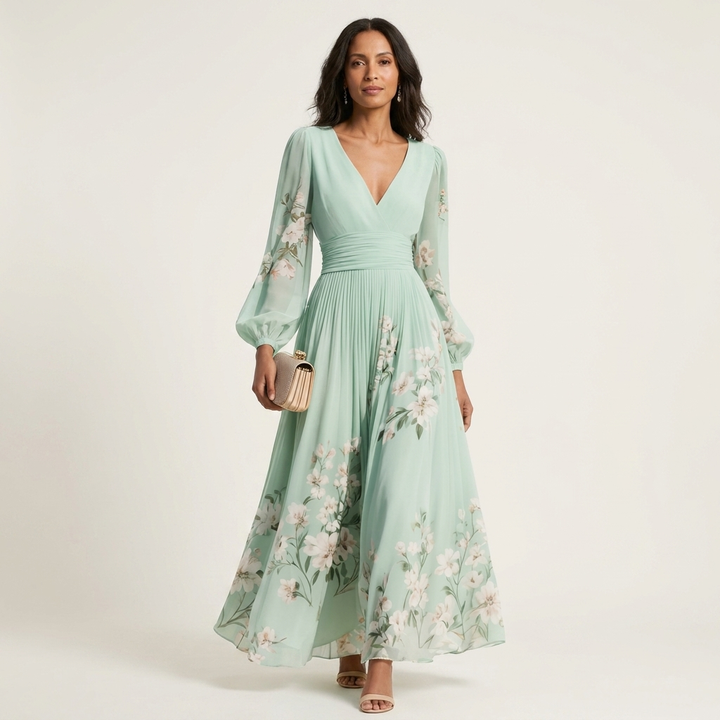 Loryell | Floral Chiffon Midi Dress