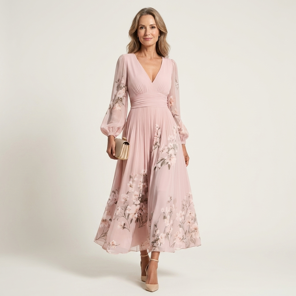 Loryell | Floral Chiffon Midi Dress