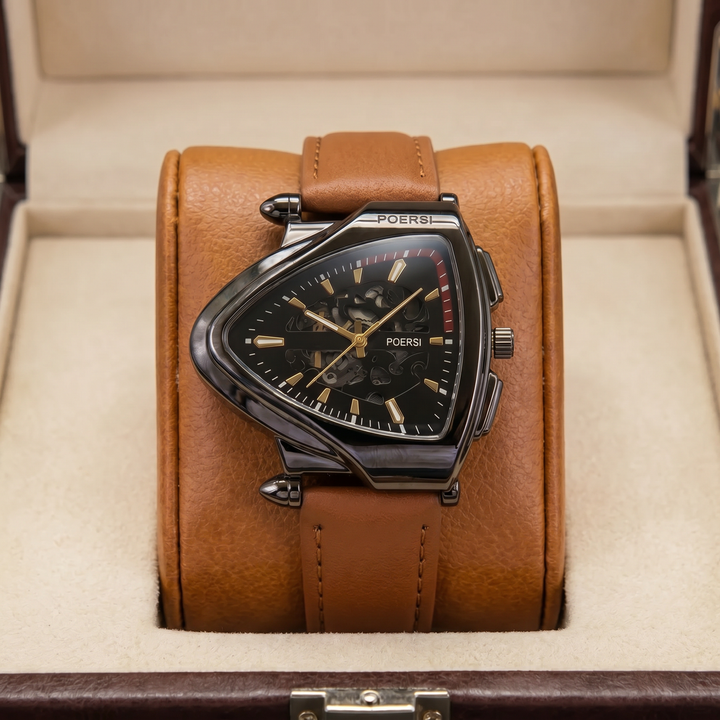 Alcázar | Triangular Leather Watch with Skeleton Dial