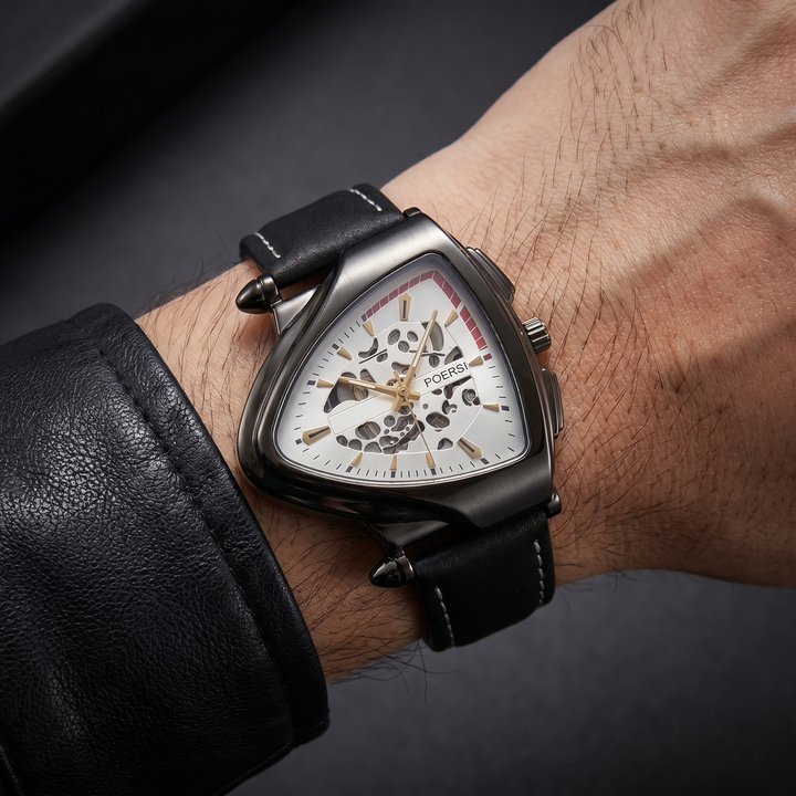 Alcázar | Triangular Leather Watch with Skeleton Dial