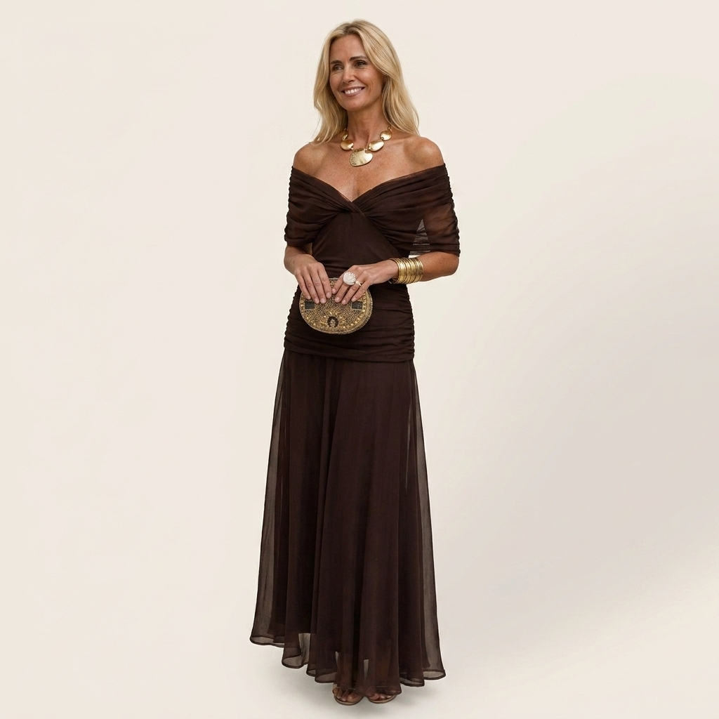 Ayla | Draped V-Neck Flutter Sleeve Chiffon Midi Dress
