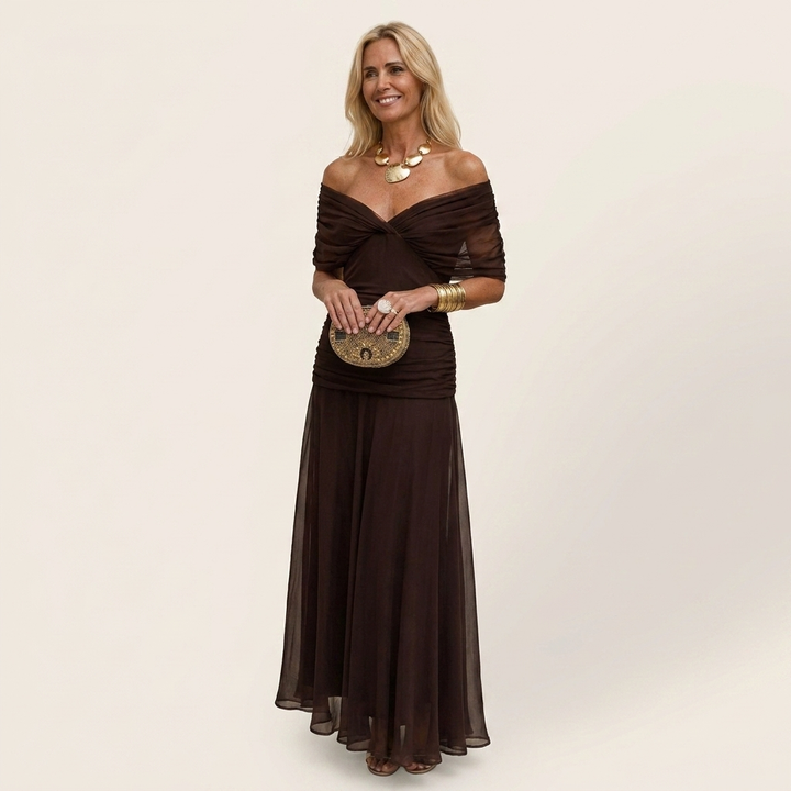 Ayla | Draped V-Neck Flutter Sleeve Chiffon Midi Dress