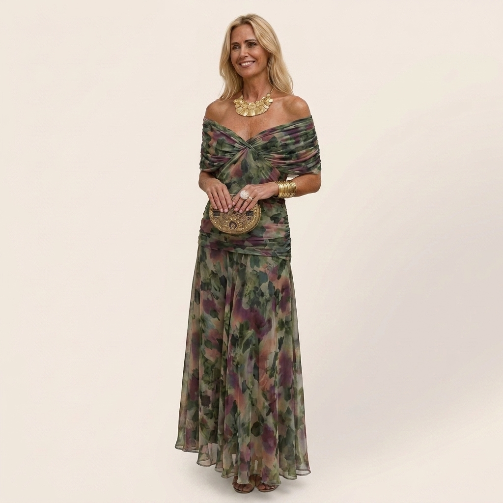 Ayla | Draped V-Neck Flutter Sleeve Chiffon Midi Dress