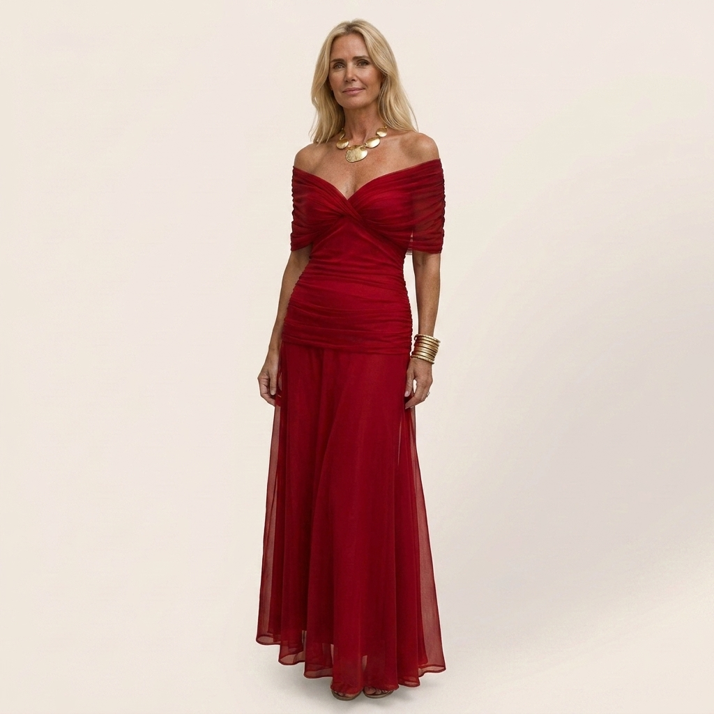 Ayla | Draped V-Neck Flutter Sleeve Chiffon Midi Dress