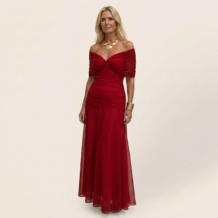 Ayla | Draped V-Neck Flutter Sleeve Chiffon Midi Dress