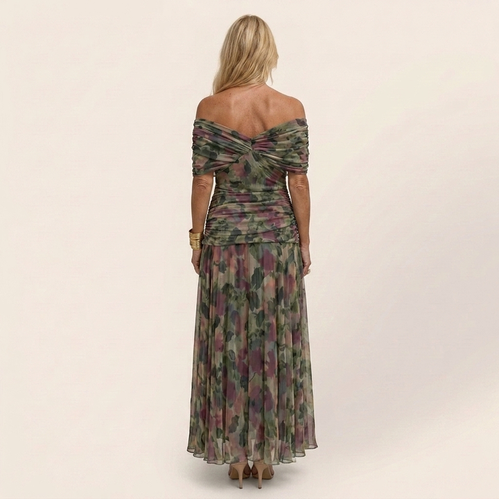 Ayla | Draped V-Neck Flutter Sleeve Chiffon Midi Dress