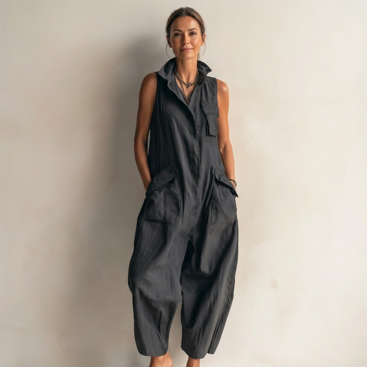 Eliviana | Sleeveless Utility Wide-Leg Jumpsuit With Cargo Pockets
